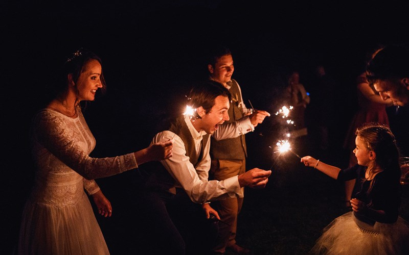 Ashbarton Estate - Bride and groom at nighttime with sparklers