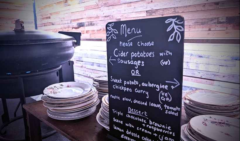 Sign on board for food choices for Big Pot Kitchen at Ash Barton Wedding