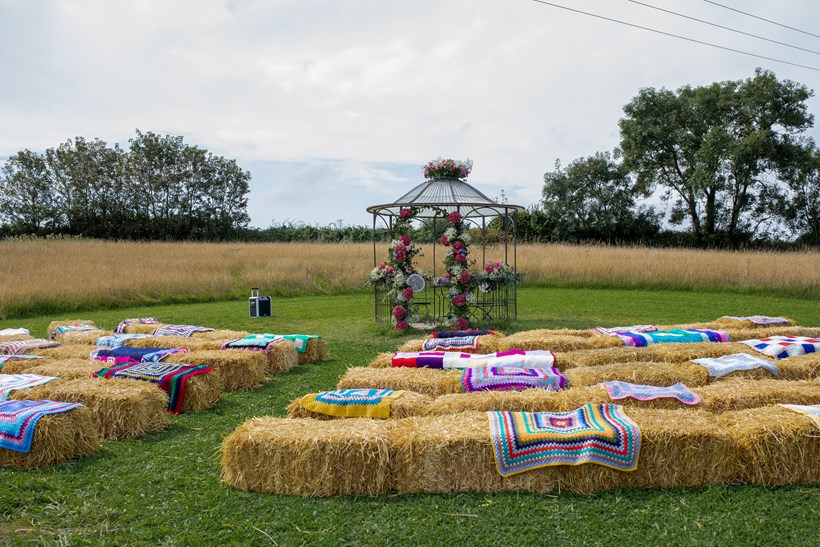 Hay bales wildflower meadow Ash Barton wedding venue