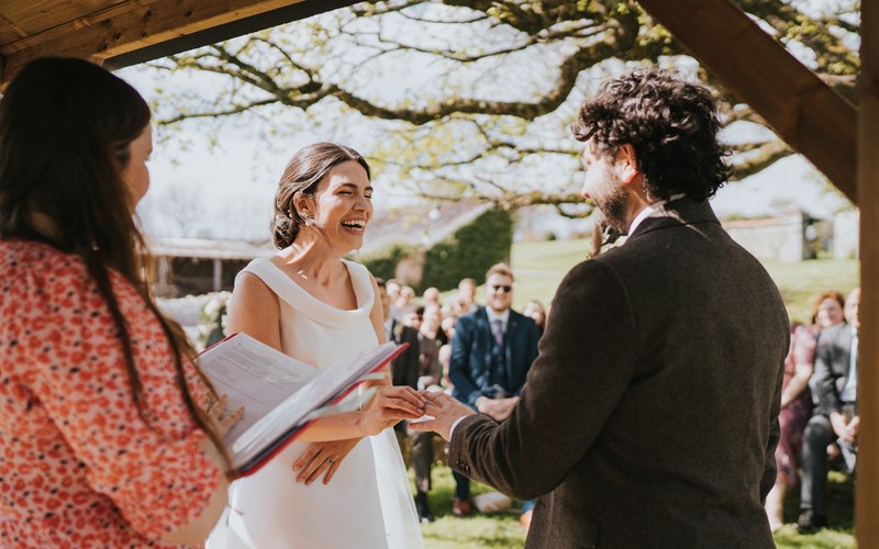 Ashbarton Estate - Bride and groom under old oak tree at Ash Barton wedding venue Devon