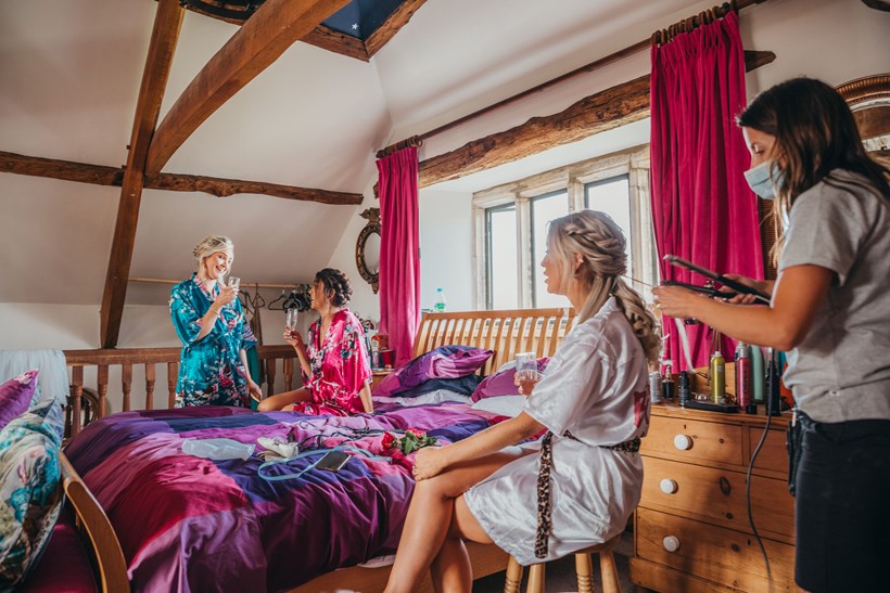 Girls getting ready Ash Barton bridal suite Devon