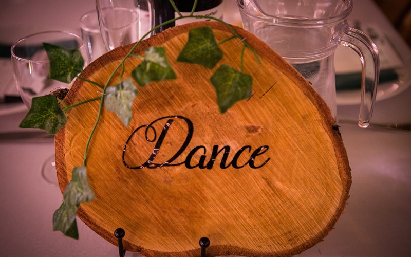 Ashbarton Estate - Wooden dance sign at Ash Barton wedding venue Devon 