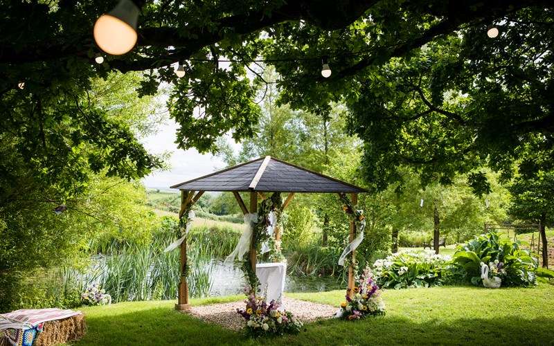 Ashbarton Estate - Pagoda under old oak tree at Ash Barton wedding venue Devon 