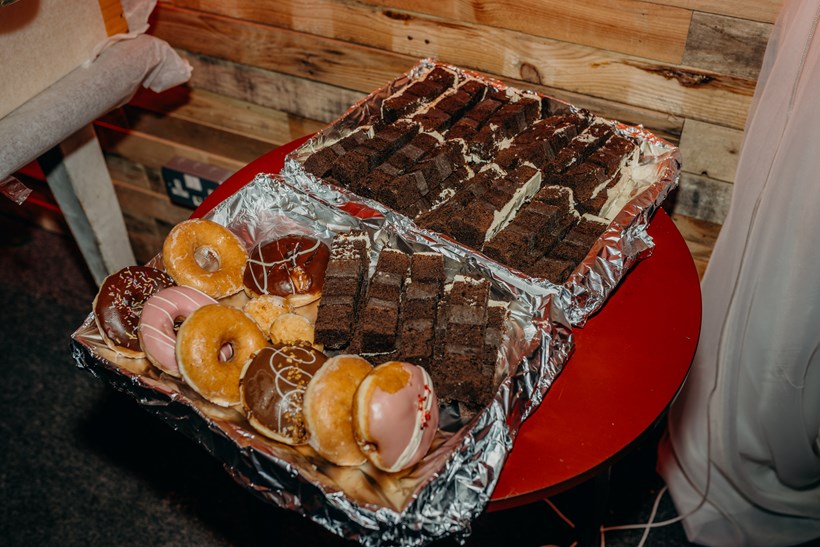 Tray of cake, brownies and doughnuts Ash Barton Devon DIY wedding